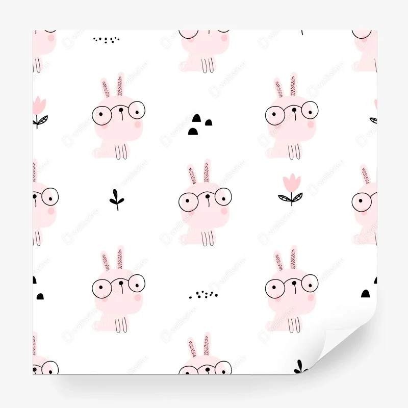 Fototapeta uroczy różowy wzór króliczka do pokoju dziecięcego