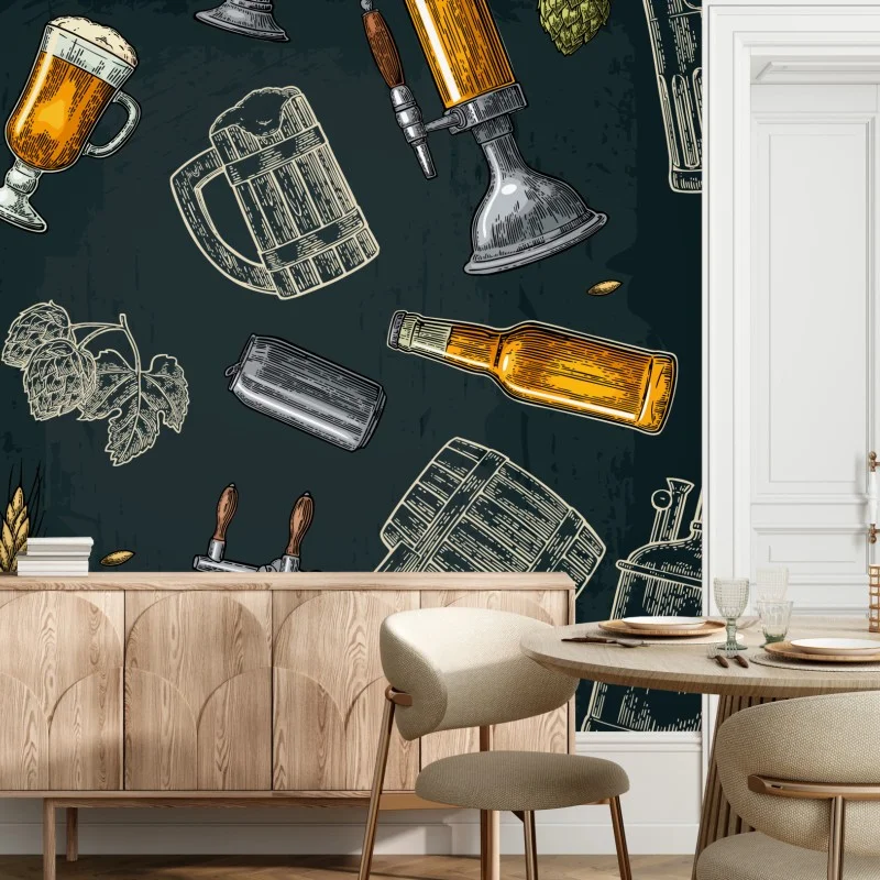 Fototapeta vintage wzór piwa i browaru