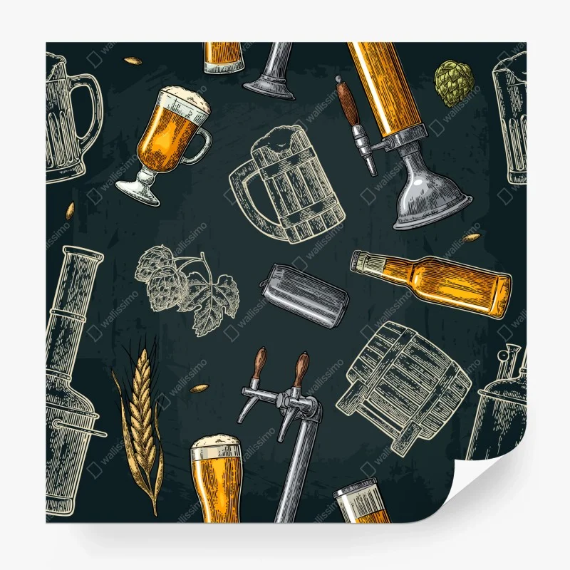 Fototapeta vintage wzór piwa i browaru