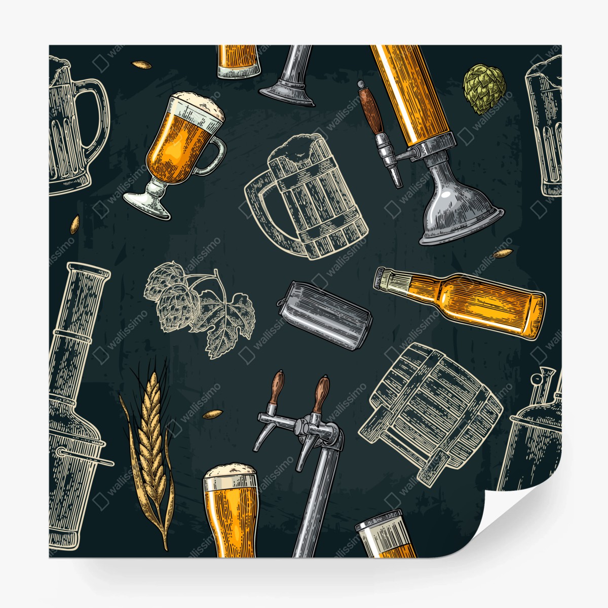 Fototapeta vintage wzór piwa i browaru – Wallissimo®