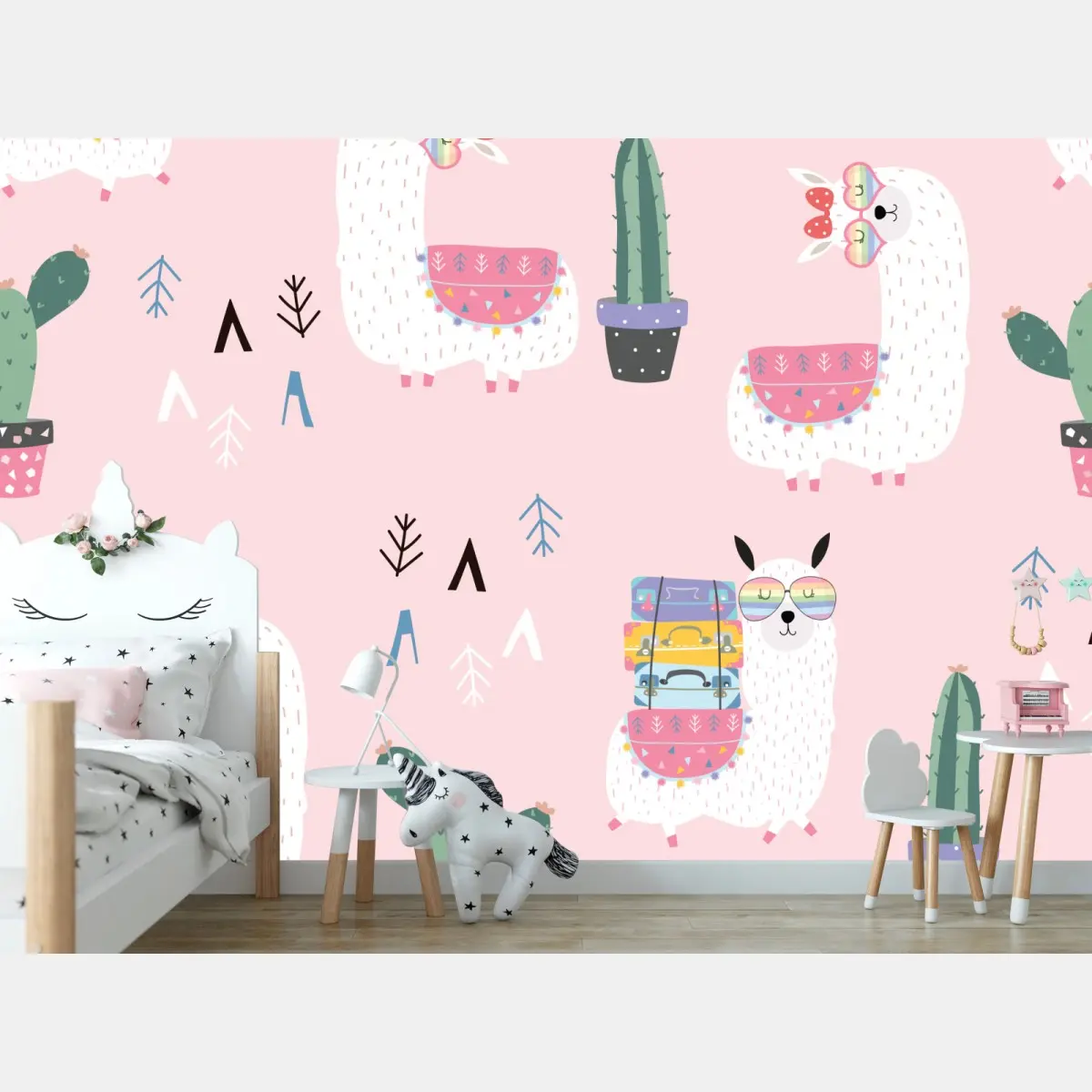 Fototapeta uroczy pastelowy wzór z lamami – Wallissimo® Fototapeta uroczy pastelowy wzór z lamami – Wallissimo®