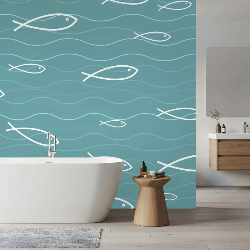Fototapeta turkusowy wzór z rybkami