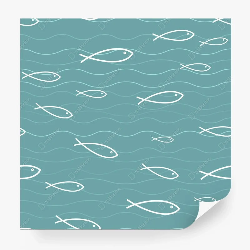 Fototapeta turkusowy wzór z rybkami
