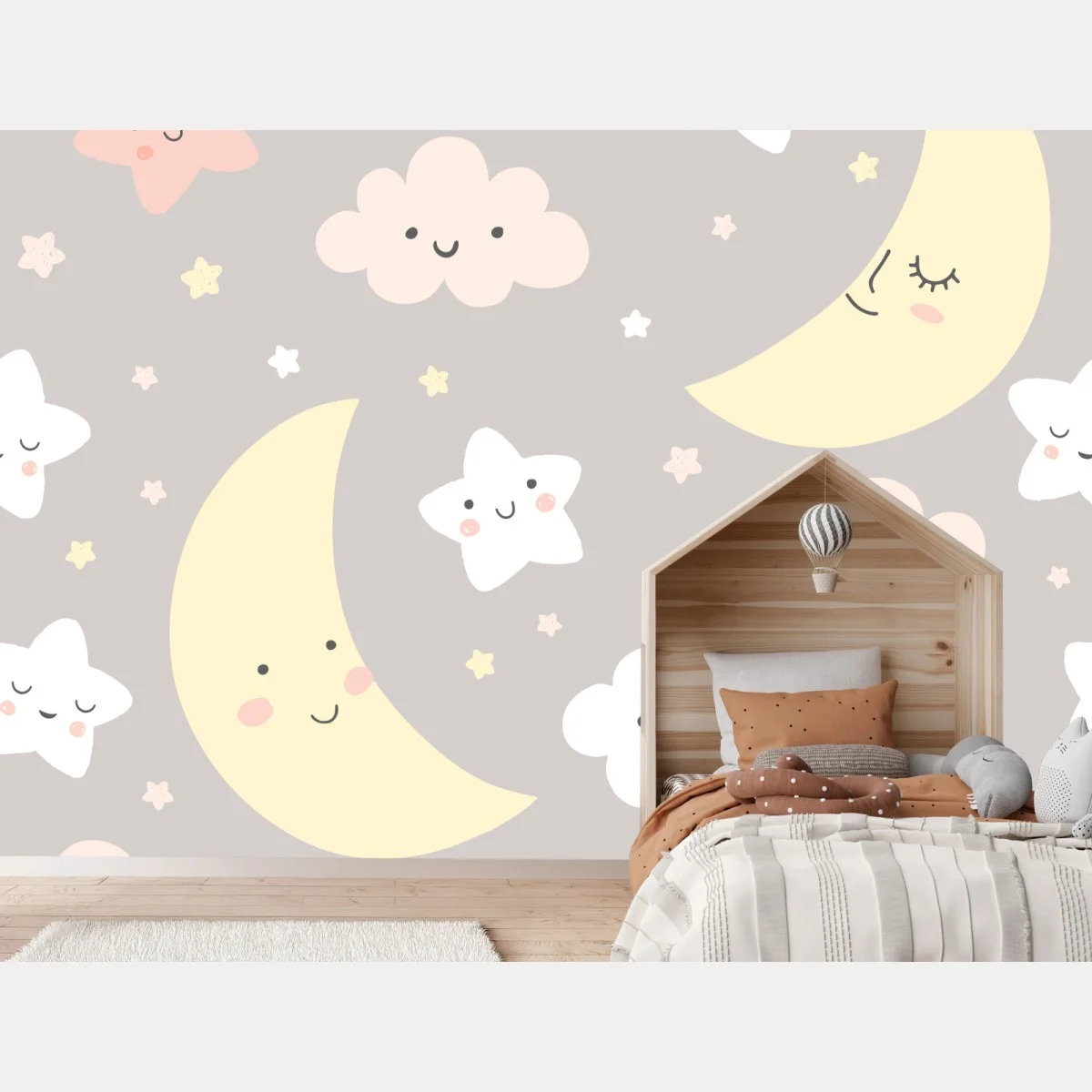 Fototapeta senny księżyc i gwiazdki wzór do pokoju dziecięcego – Wallissimo® Fototapeta senny księżyc i gwiazdki wzór do pokoju dziecięcego – Wallissimo®