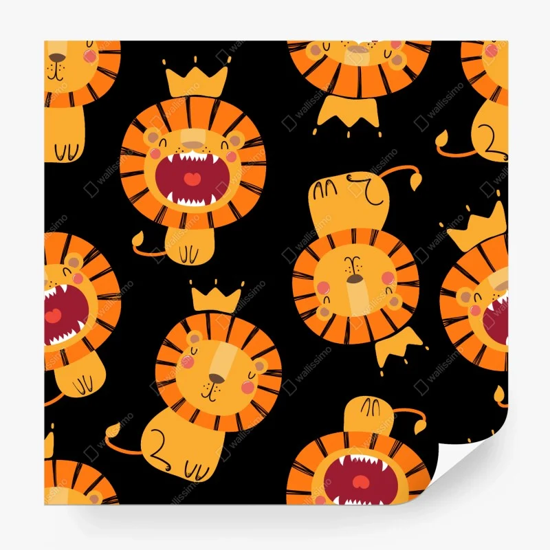 Fototapeta wesoły wzór lwów na czarnym tle