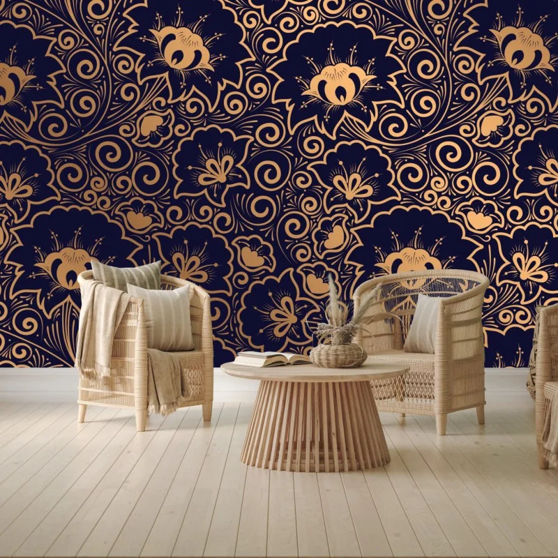 Fototapeta luksusowy złoty wzór kwiatowy na ciemnym tle