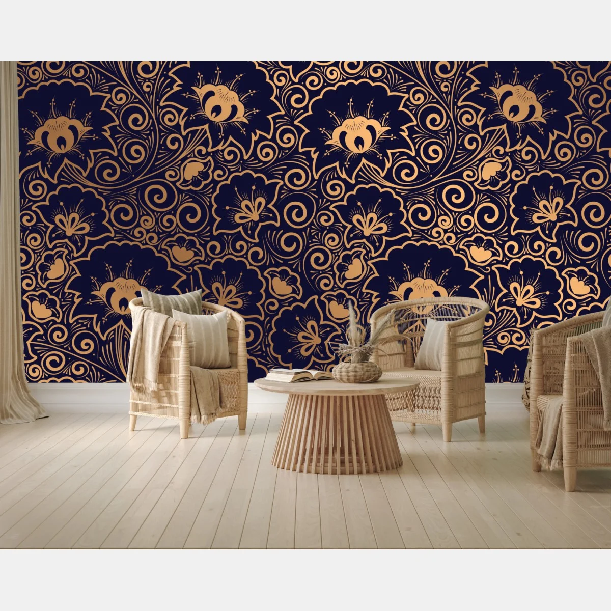 Fototapeta luksusowy złoty wzór kwiatowy na ciemnym tle – Wallissimo® Fototapeta luksusowy złoty wzór kwiatowy na ciemnym tle – Wallissimo®