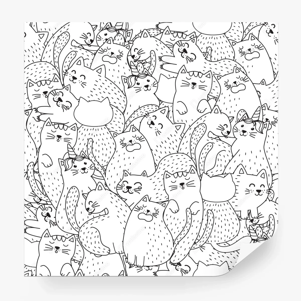 Fototapeta wzór z kotami w stylu doodle – Wallissimo®