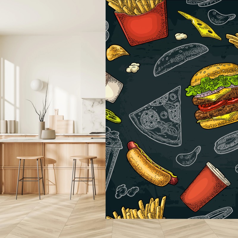 Fototapeta retro wzór fast food