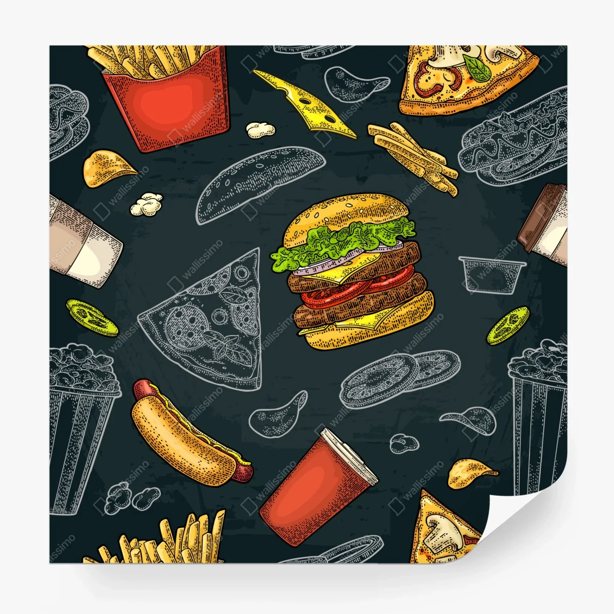 Fototapeta retro wzór fast food – Wallissimo®