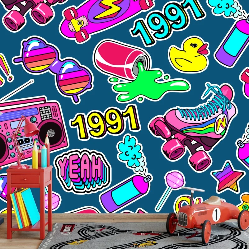Fototapeta żywy kolaż naklejek w stylu lat 90