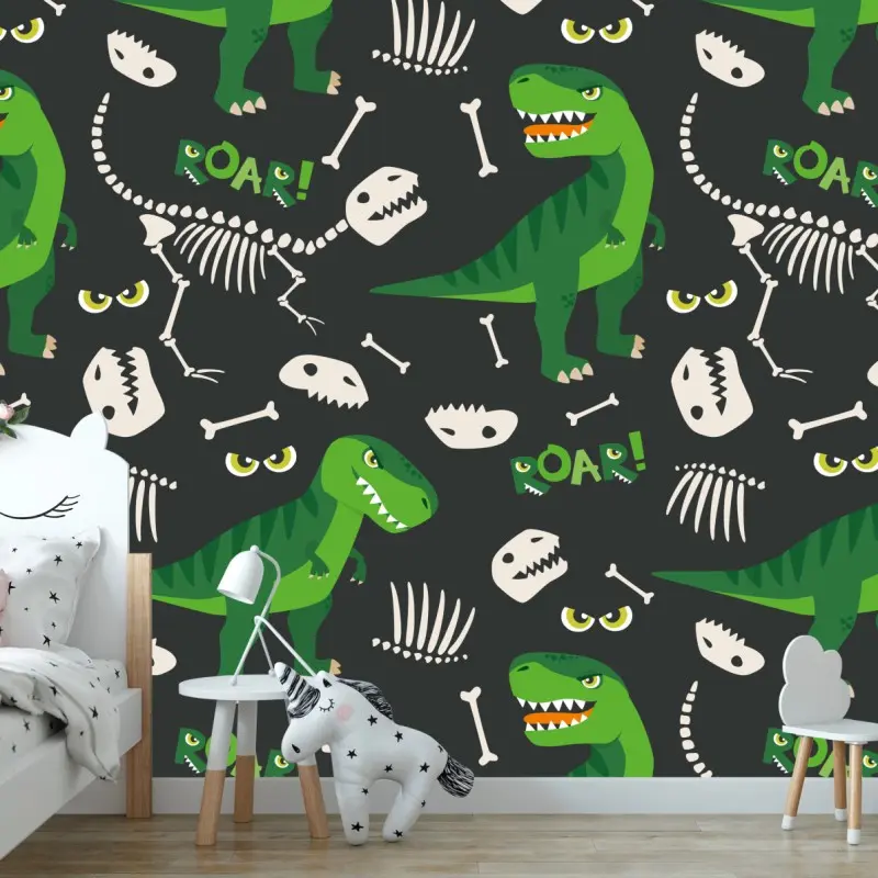 Fototapeta wesoły zielony t-rex wzór