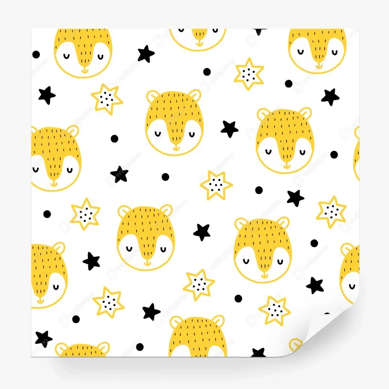 Fototapeta słodkie żółte buźki zwierząt we wzorze do pokoju dziecięcego