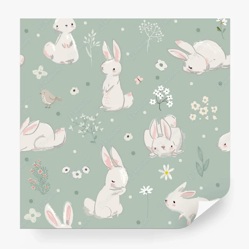 Fototapeta pastelowy wzór z króliczkami do pokoju dziecięcego