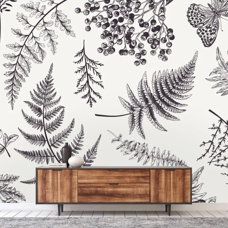 Fototapeta monochromatyczny botaniczny wzór liści