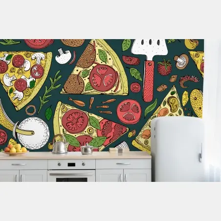 Fototapeta kolorowy wzór plasterków pizzy – Wallissimo®