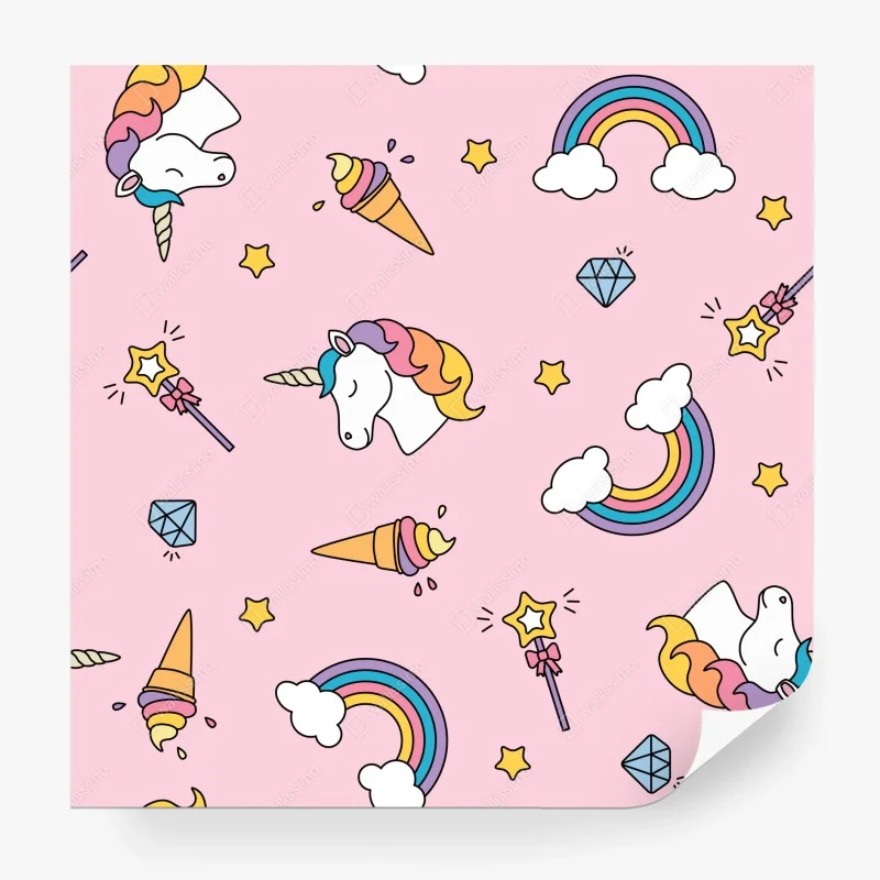 Fototapeta pastelowy wzór z jednorożcami i tęczami