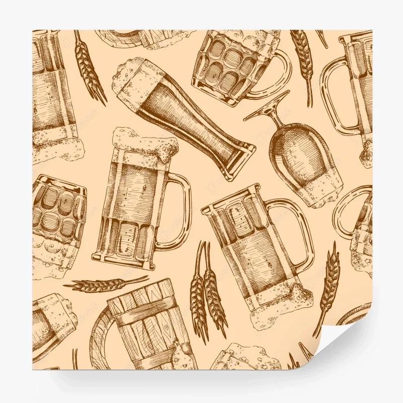 Fototapeta retro wzór z kuflami piwa
