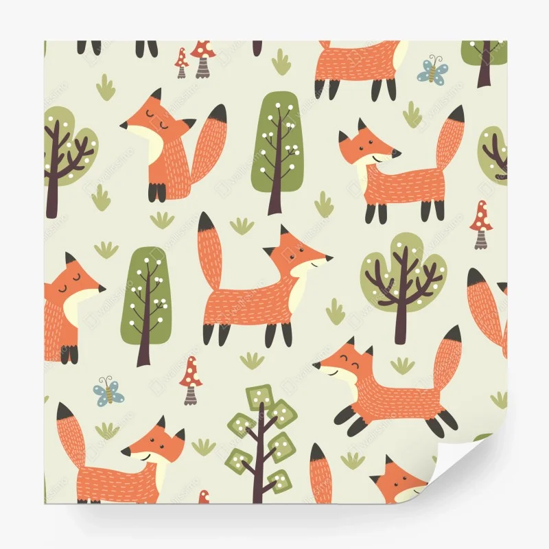 Fototapeta wesoły leśny wzór z lisami