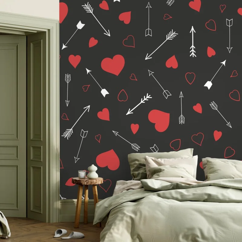 Fototapeta wzór czerwonych serc i strzał – Wallissimo® Fototapeta wzór czerwonych serc i strzał – Wallissimo®