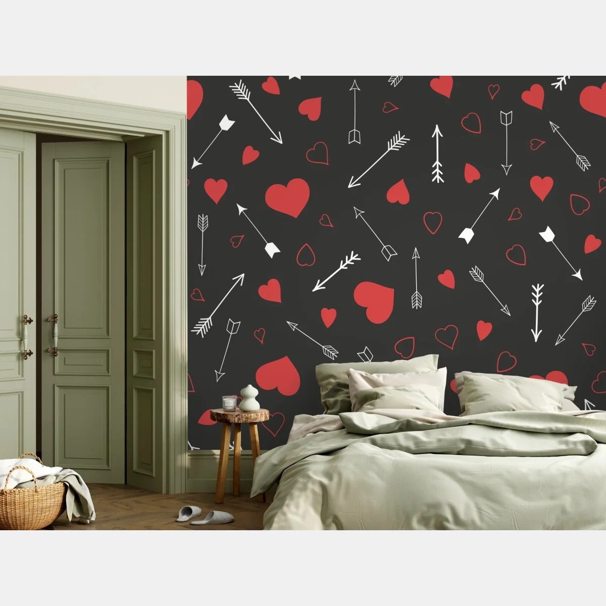 Fototapeta wzór czerwonych serc i strzał – Wallissimo® Fototapeta wzór czerwonych serc i strzał – Wallissimo®