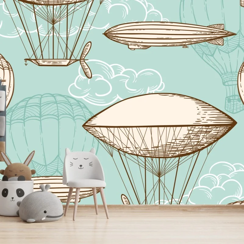 Fototapeta wzór ze starymi sterowcami i balonami