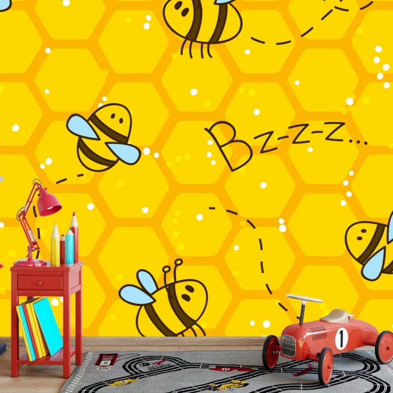 Fototapeta uroczy wzór z pszczołami i plastrem miodu