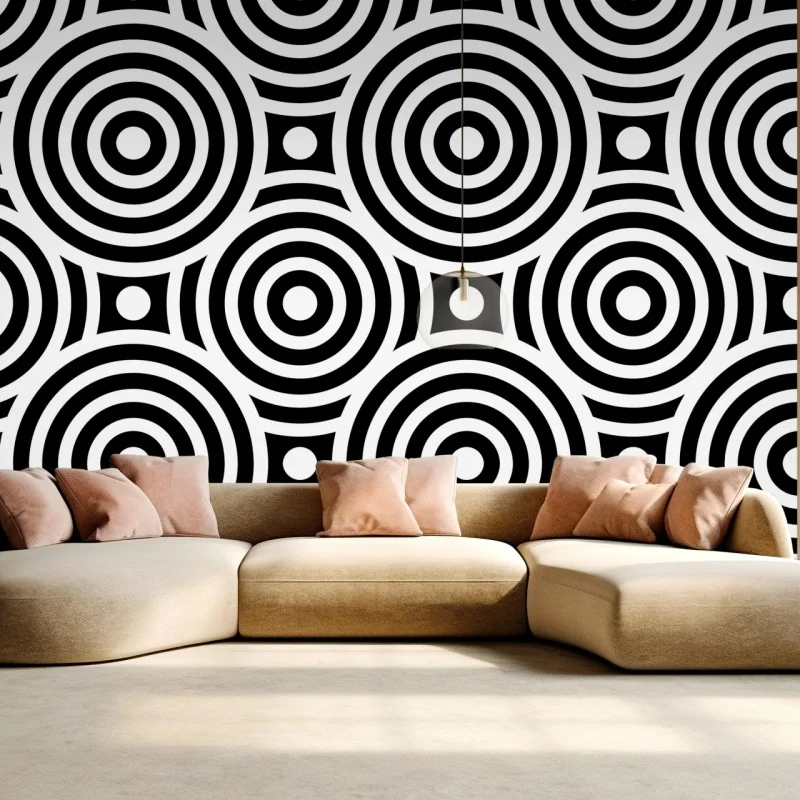 Fototapeta czarno-biały wzór koncentrycznych kół