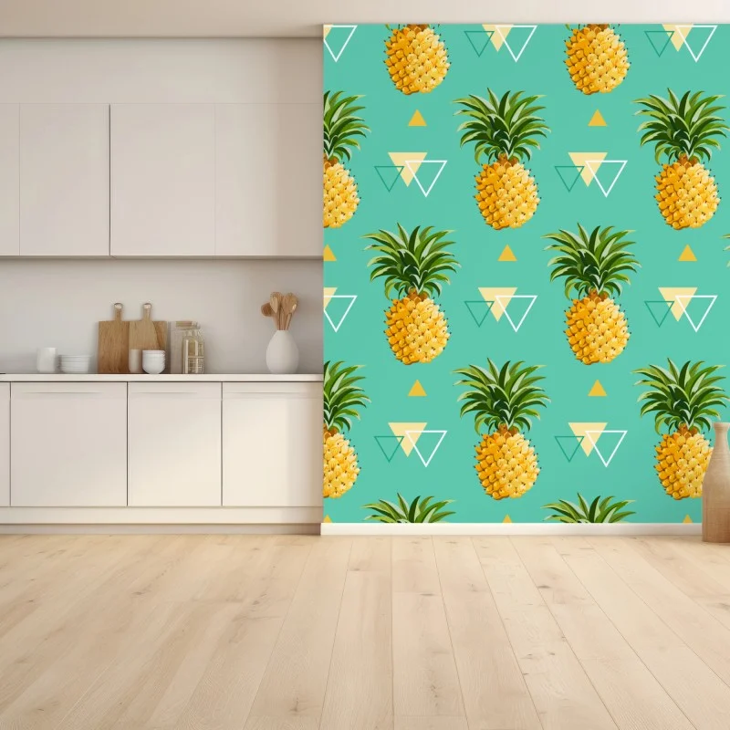Fototapeta tropikalny wzór z ananasami na turkusowym tle