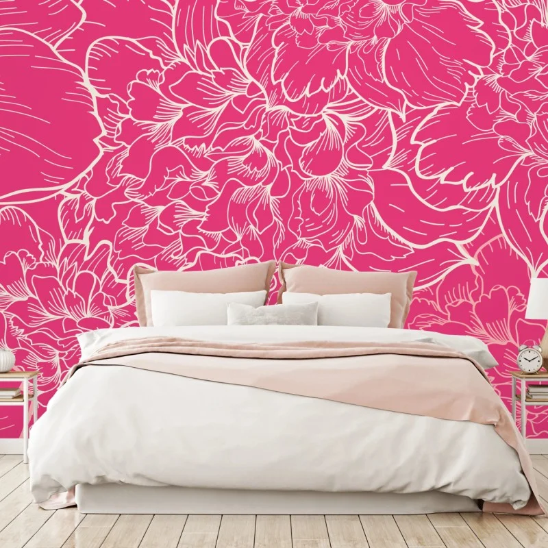 Fototapeta intensywny różowy wzór z peoniami
