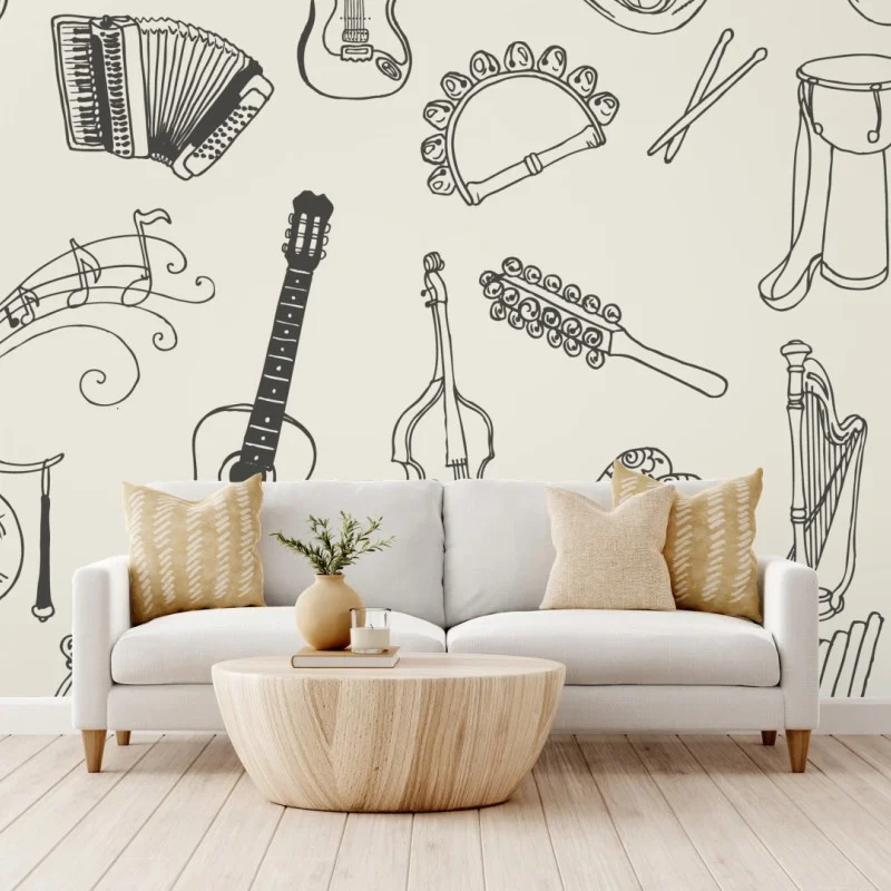 Fototapeta ręcznie rysowane instrumenty muzyczne kolaż