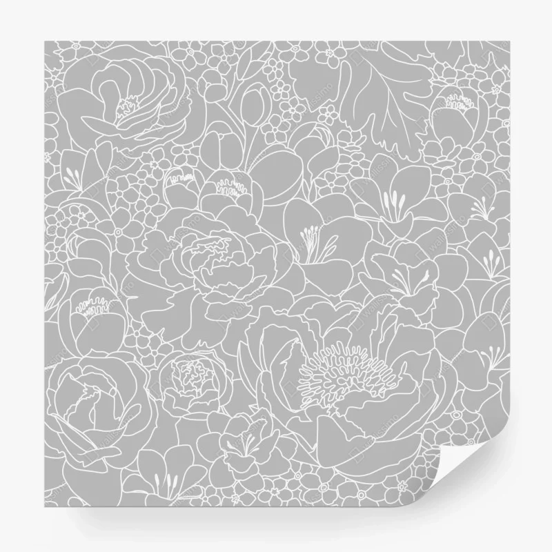 Fototapeta subtelny szary wzór kwiatowy w konturze
