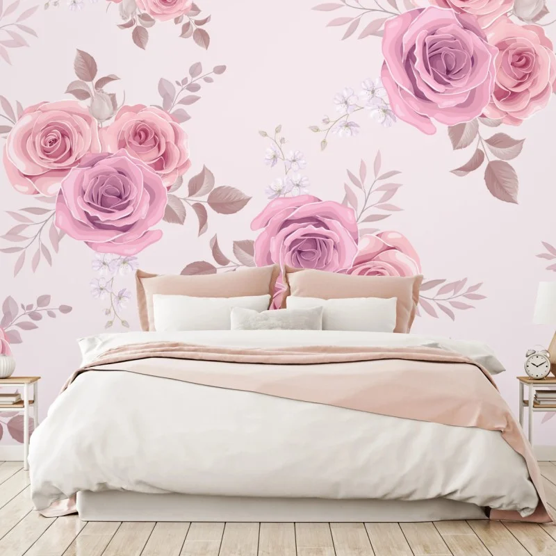 Fototapeta delikatny różowy wzór z różami