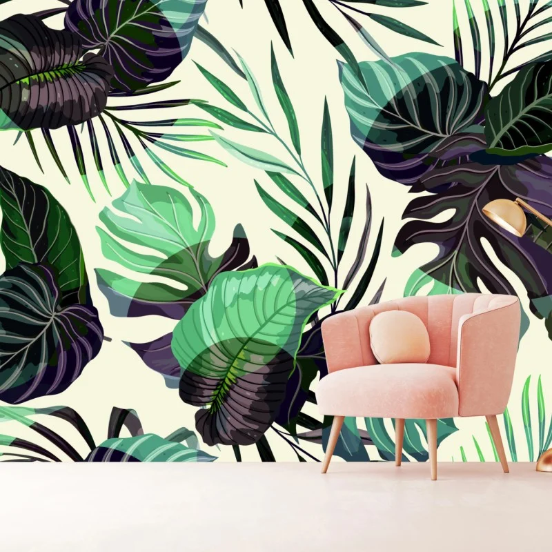 Fototapeta tropikalny wzór liści w zielonych tonach