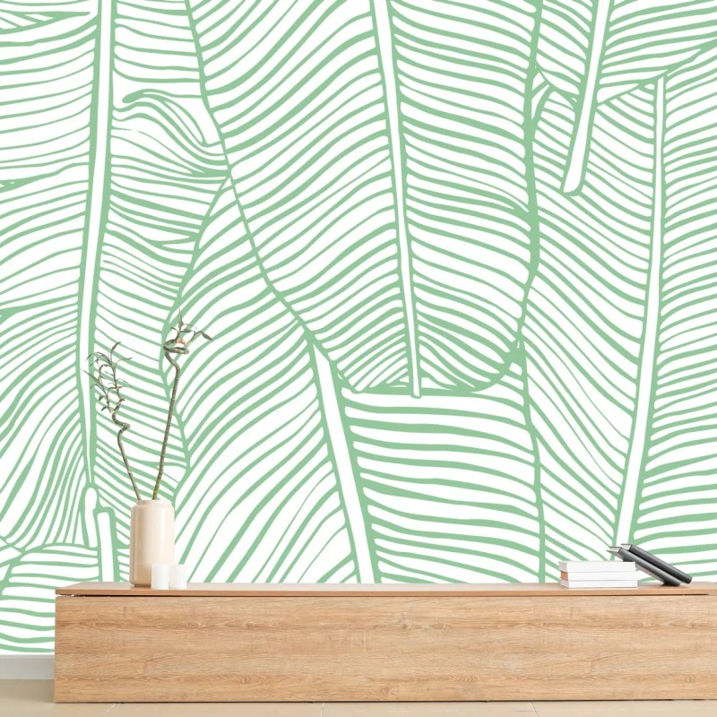 Fototapeta miętowy wzór liści bananowca – Wallissimo® Fototapeta miętowy wzór liści bananowca – Wallissimo®