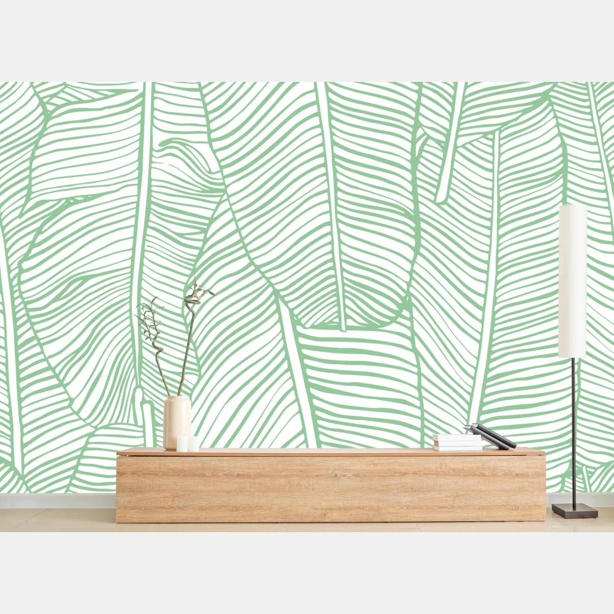Fototapeta miętowy wzór liści bananowca – Wallissimo® Fototapeta miętowy wzór liści bananowca – Wallissimo®