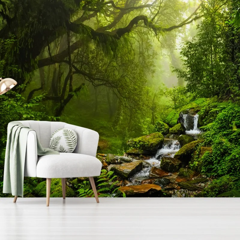 Fototapeta bujny mglisty leśny wodospad