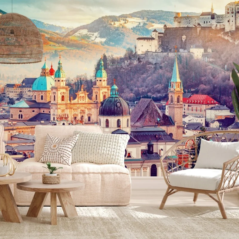 Fototapeta zachód słońca nad Salzburgiem