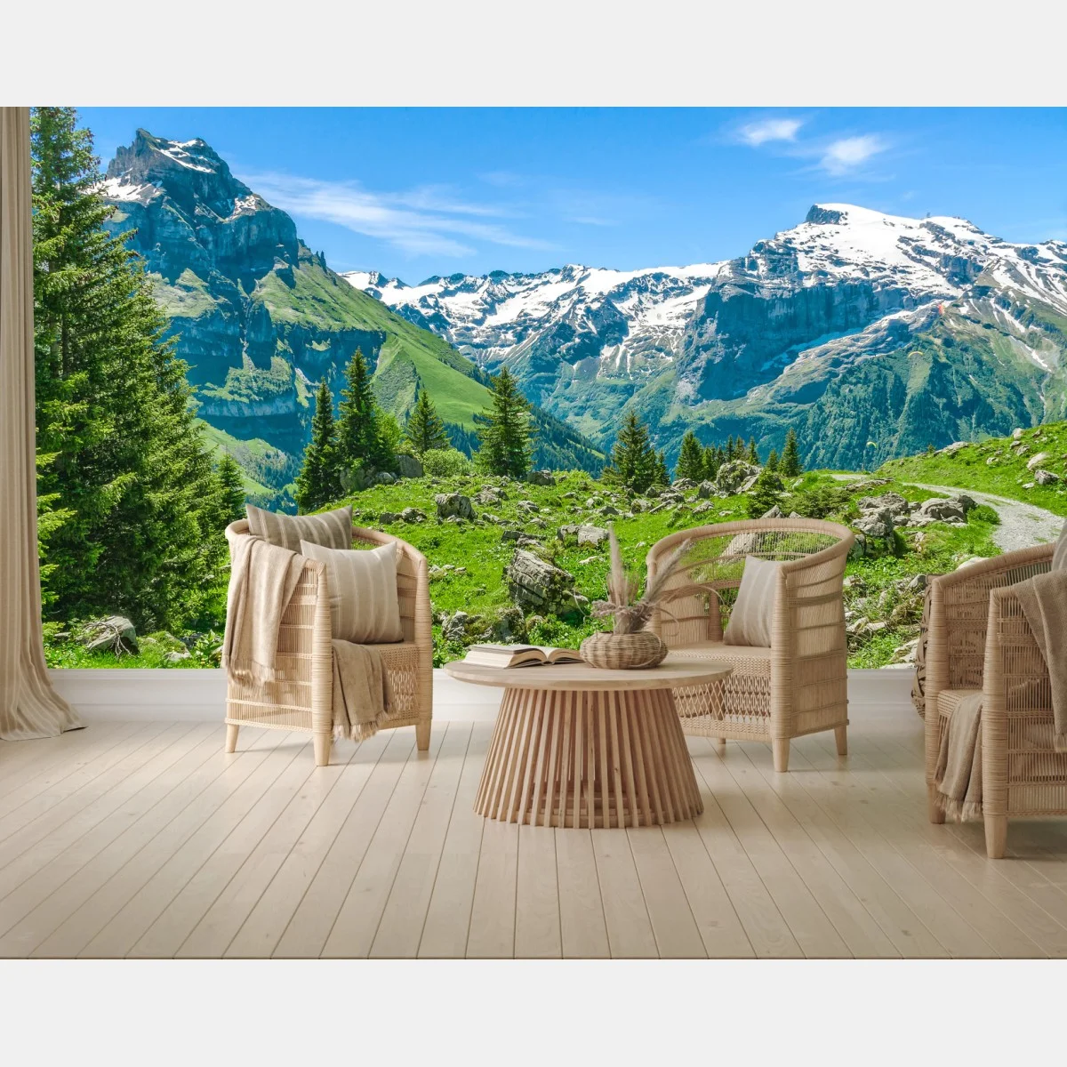 Fototapeta słoneczna łąka w Engelberg – Wallissimo® Fototapeta słoneczna łąka w Engelberg – Wallissimo®
