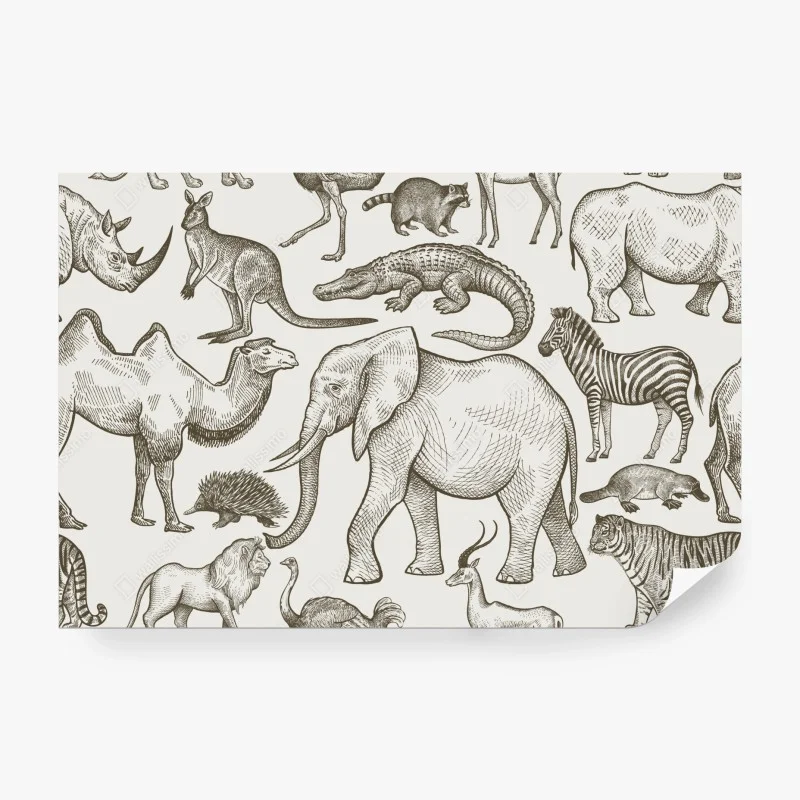 Fototapeta sepiowy wzór dzikich zwierząt