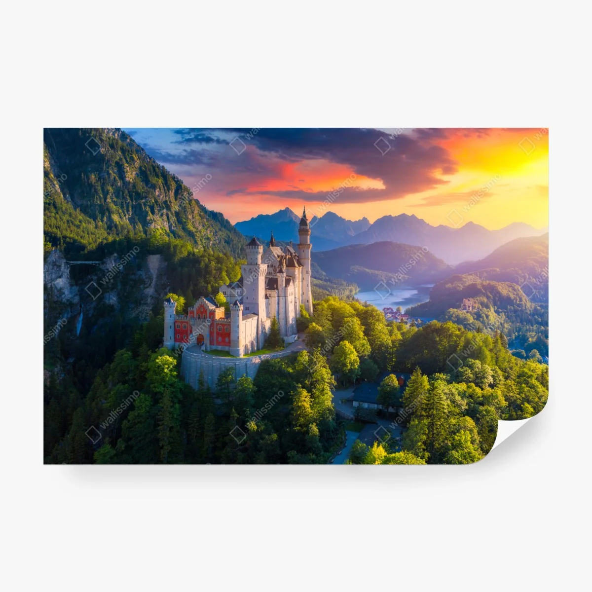 Fototapeta zamek Neuschwanstein o zachodzie słońca – Wallissimo®