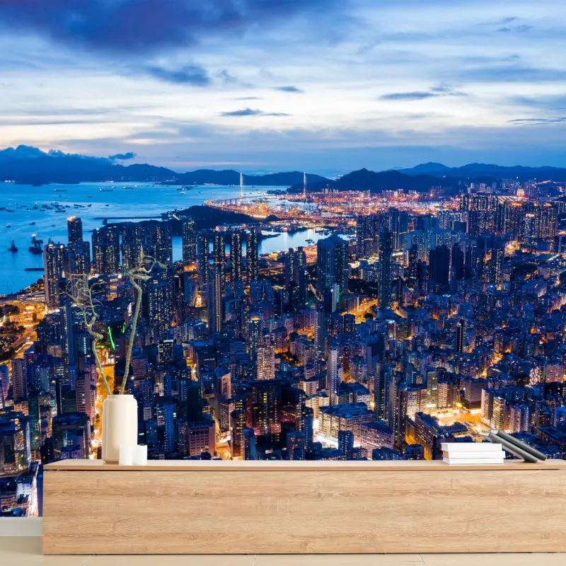 Fototapeta Hongkong panorama nocna nad Mong Kok – Wallissimo®