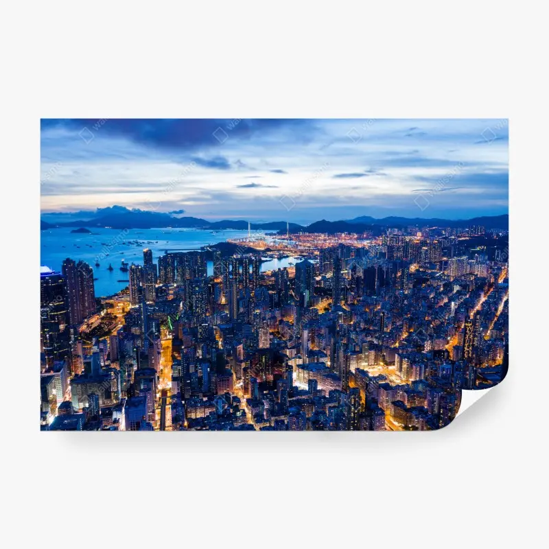 Fototapeta Hongkong panorama nocna nad Mong Kok – Wallissimo®