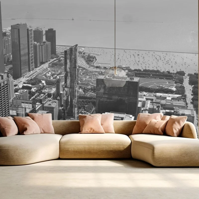 Fototapeta czarno-biała panorama miejskiej linii brzegowej – Wallissimo®