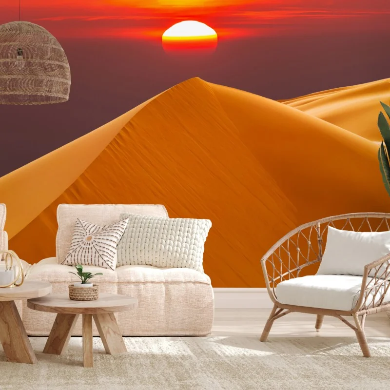 Fototapeta złoty zachód słońca nad wydmami pustyni