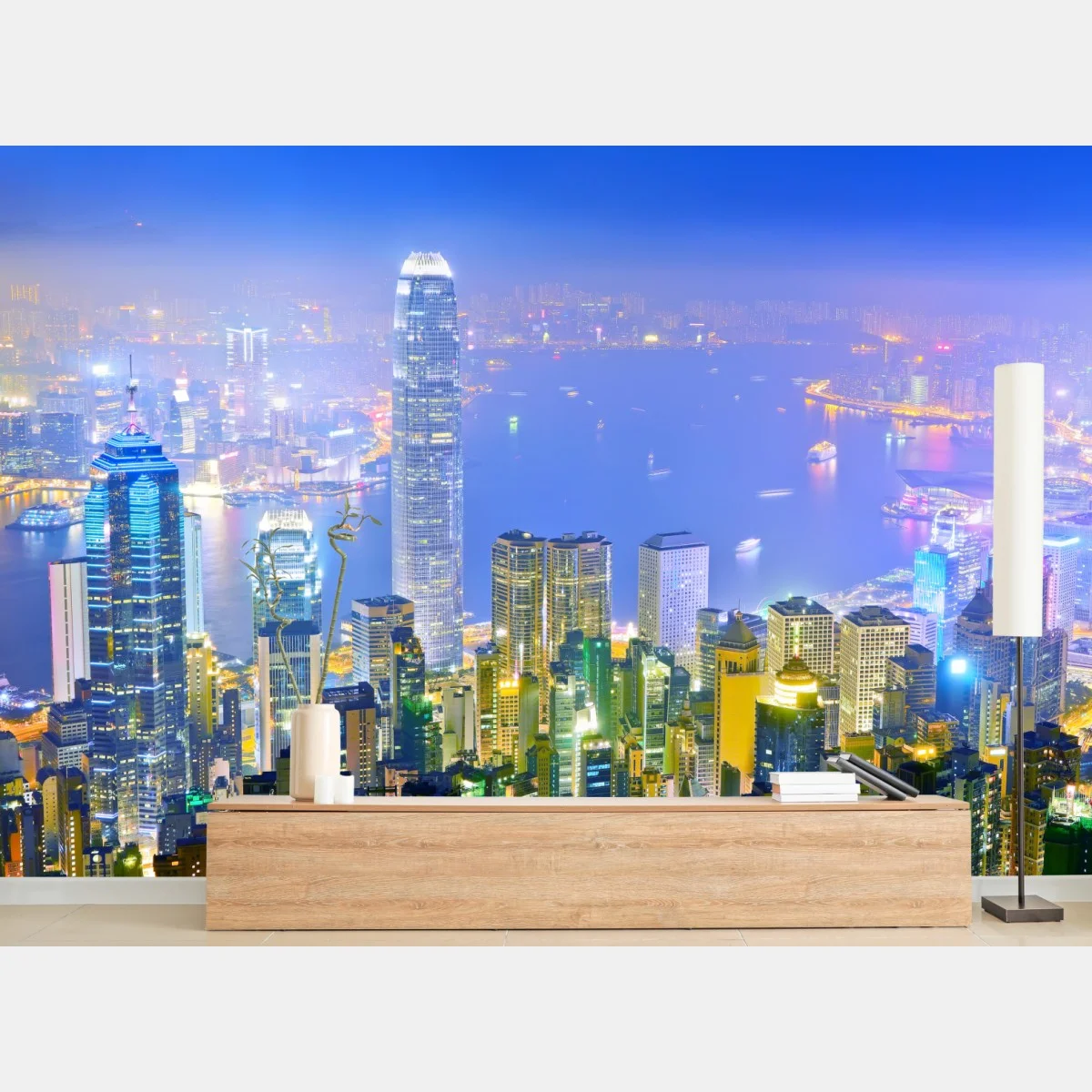 Fototapeta panorama Hong Kongu nocą – Wallissimo® Fototapeta panorama Hong Kongu nocą – Wallissimo®