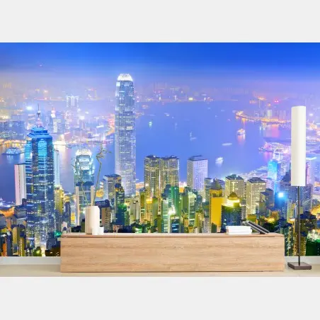 Fototapeta panorama Hong Kongu nocą – Wallissimo®