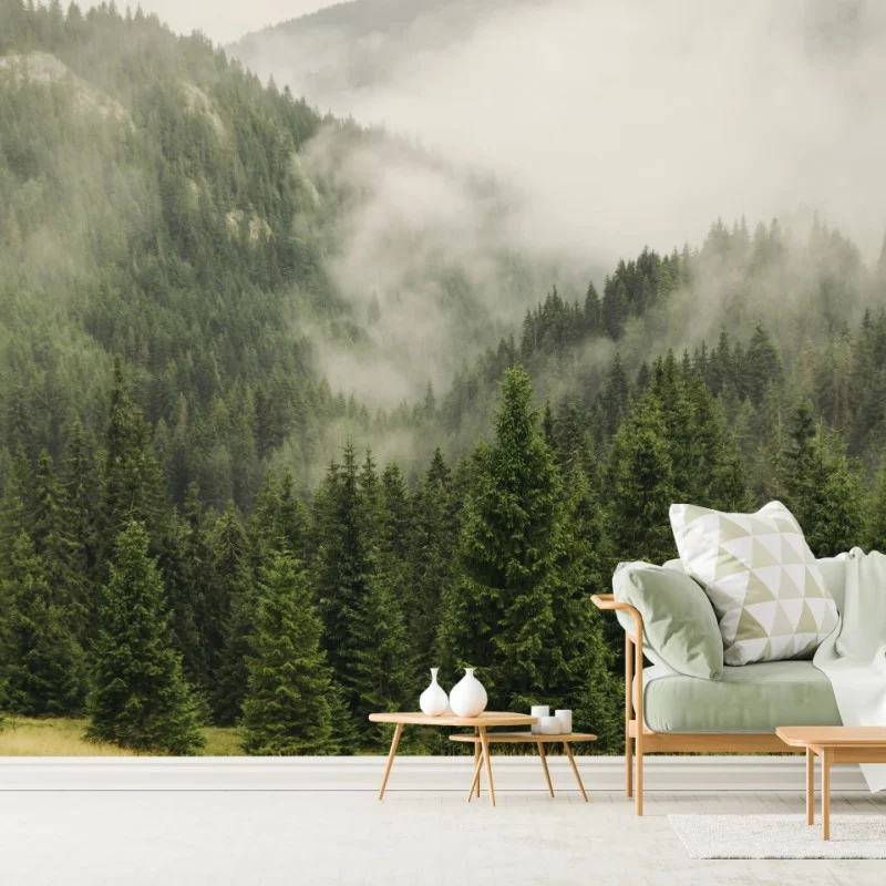 Fototapeta mglisty las iglasty – Wallissimo® Fototapeta mglisty las iglasty – Wallissimo®