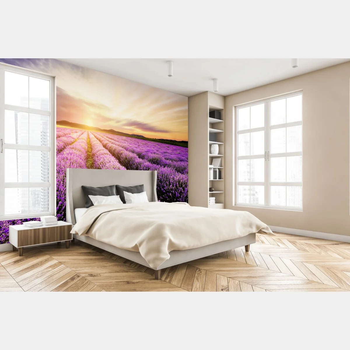 Fototapeta wschód słońca nad polami lawendy – Wallissimo® Fototapeta wschód słońca nad polami lawendy – Wallissimo®