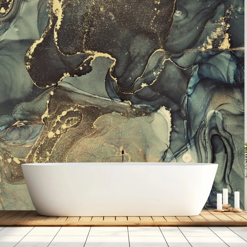 Fototapeta turkusowo-złota abstrakcja płynna